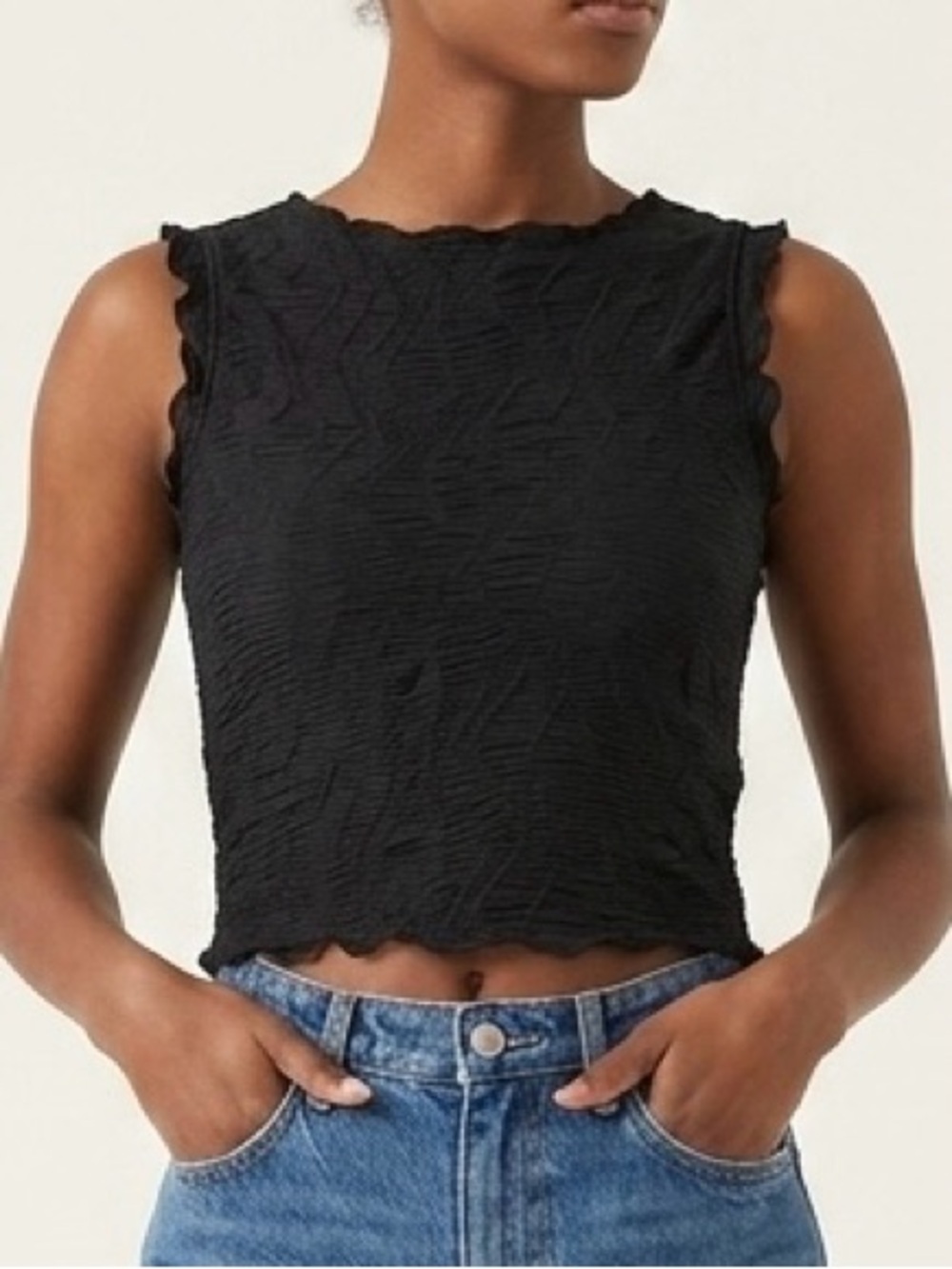 Future Collective Size: M Black Sleeveless Textured Crop Top - Women